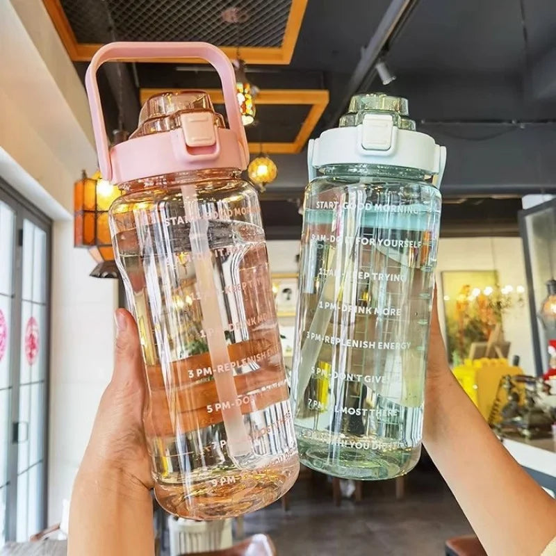 2 Liters Straw Plastic Water Bottle Large Capacity Bottle - GilloServ