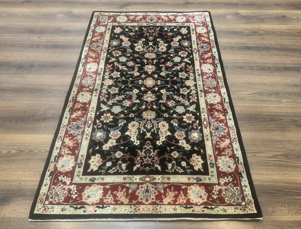 Black Sino Persian Rug 3x5, Wool with Silk Highlights, Floral, Fine 170 KPSI-0