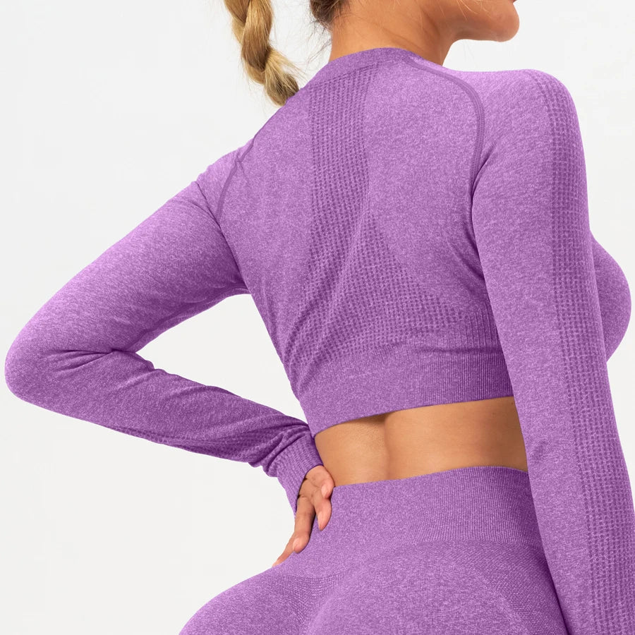 2 pcs/set Long Sleeve Yoga Leggings Set Sportswear Woman Gym Seamless Workout Outfit Yoga Clothes Womens Tracksuit Activewear - GilloServ