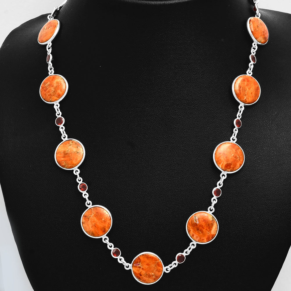 Premium Quality Red Sponge Coral & Garnet Necklace N-1024 58-EN10180-1