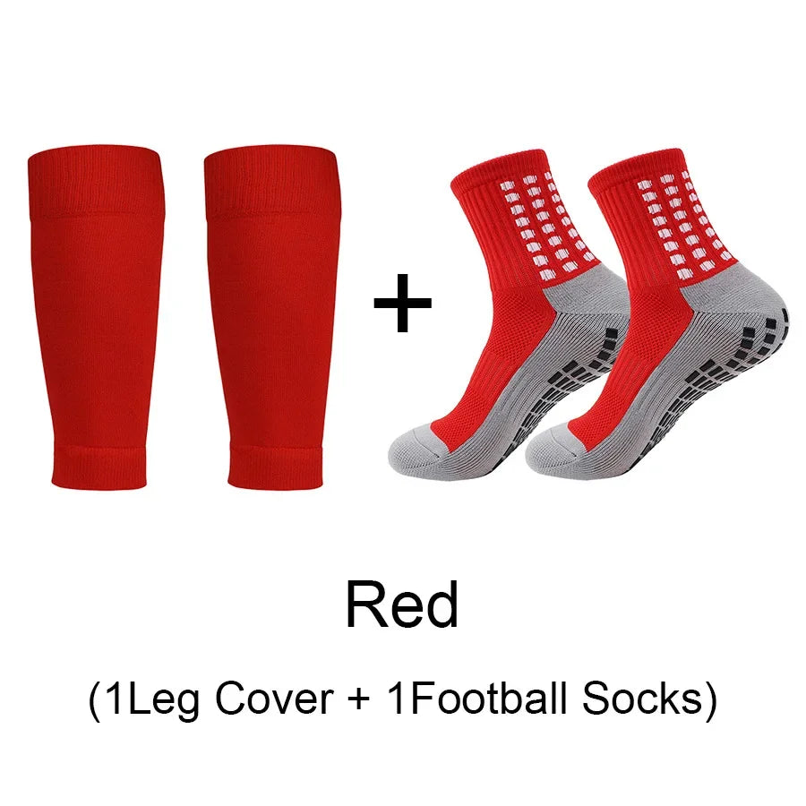 2 Pairs Set Men Grip Soccer Socks and Knee Pads Calf Sleeves Adult - GilloServ