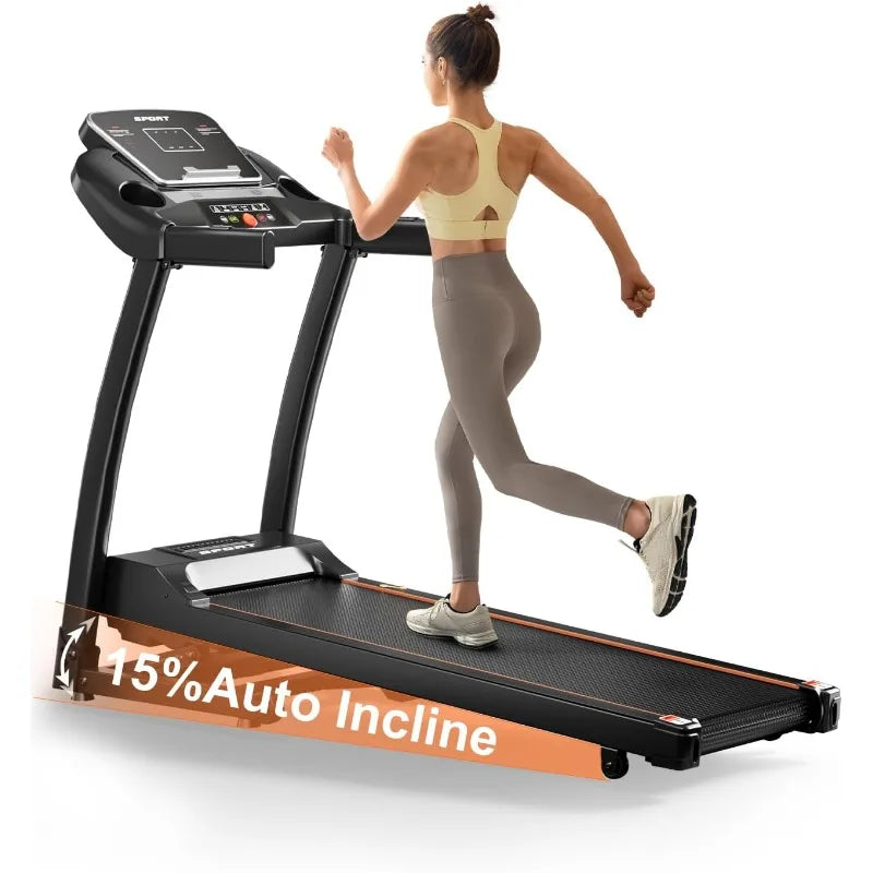 Treadmill with Incline, Treadmills for Home, 0-15% Auto Incline, 3.0HP Folding Treadmills for Running Walking - GilloServ