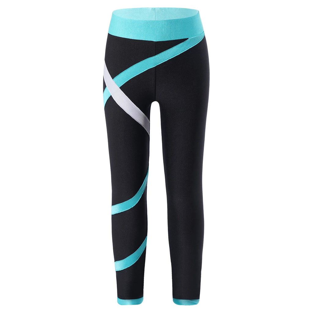 Kids Girls Figure Skating Pants Stretchy Skinny Workout Dance Leggings - GilloServ