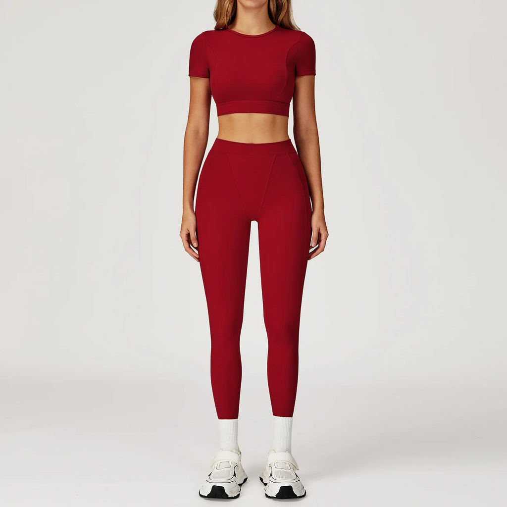2Pcs Sports Suit Pants Woman High-Waist Butt-Lift Fitness Yoga Top - GilloServ