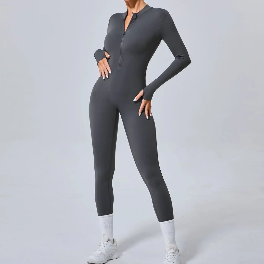 Seamless Yoga Jumpsuits Sports Fitness Hip-lifting Skinny Long-sleeved Zipper Winter Workout Gym Leggings Sportswear for Women - GilloServ