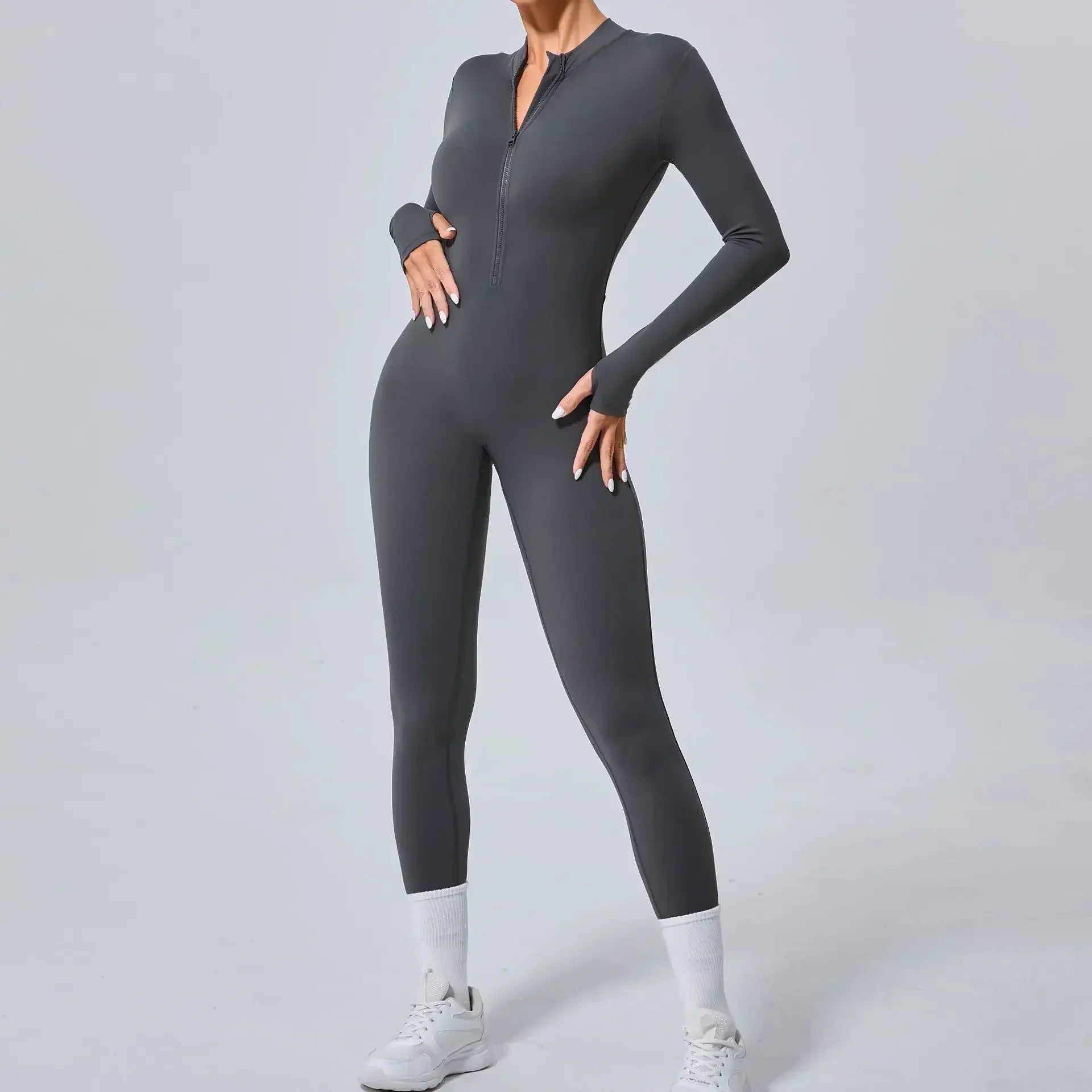 Seamless Yoga Jumpsuits Sports Fitness Hip-lifting Skinny Long-sleeved Zipper Winter Workout Gym Leggings Sportswear for Women - GilloServ