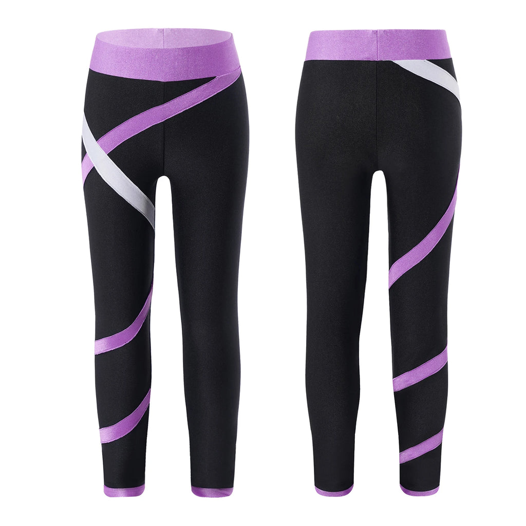 Kids Girls Figure Skating Pants Stretchy Skinny Workout Dance Leggings - GilloServ