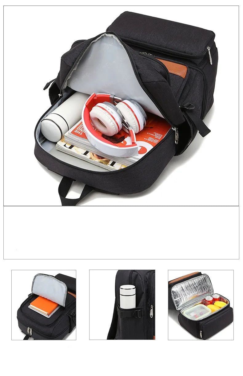 Fashion Black Laptop Backpack Compartment USB Thermal/ Waterproof/Outdoor Backpacks Cooler Bags Outdoor Hiking - GilloServ