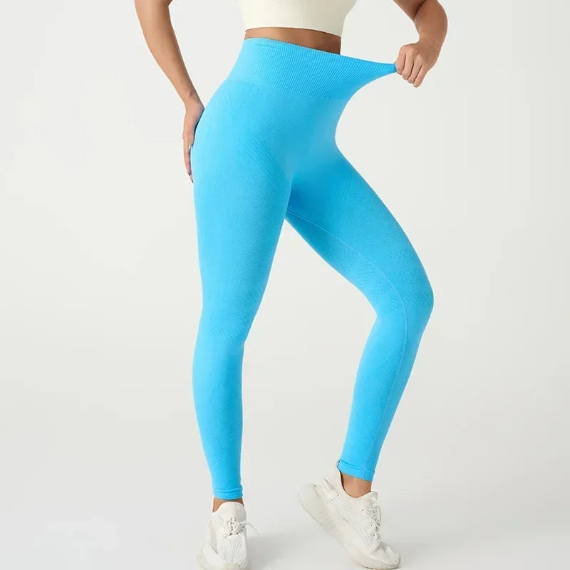 Womens High Waisted Yoga Leggings - Seamless Hip Lift Tummy Control Fitness Pants with Sculpting Lines Activewear - GilloServ