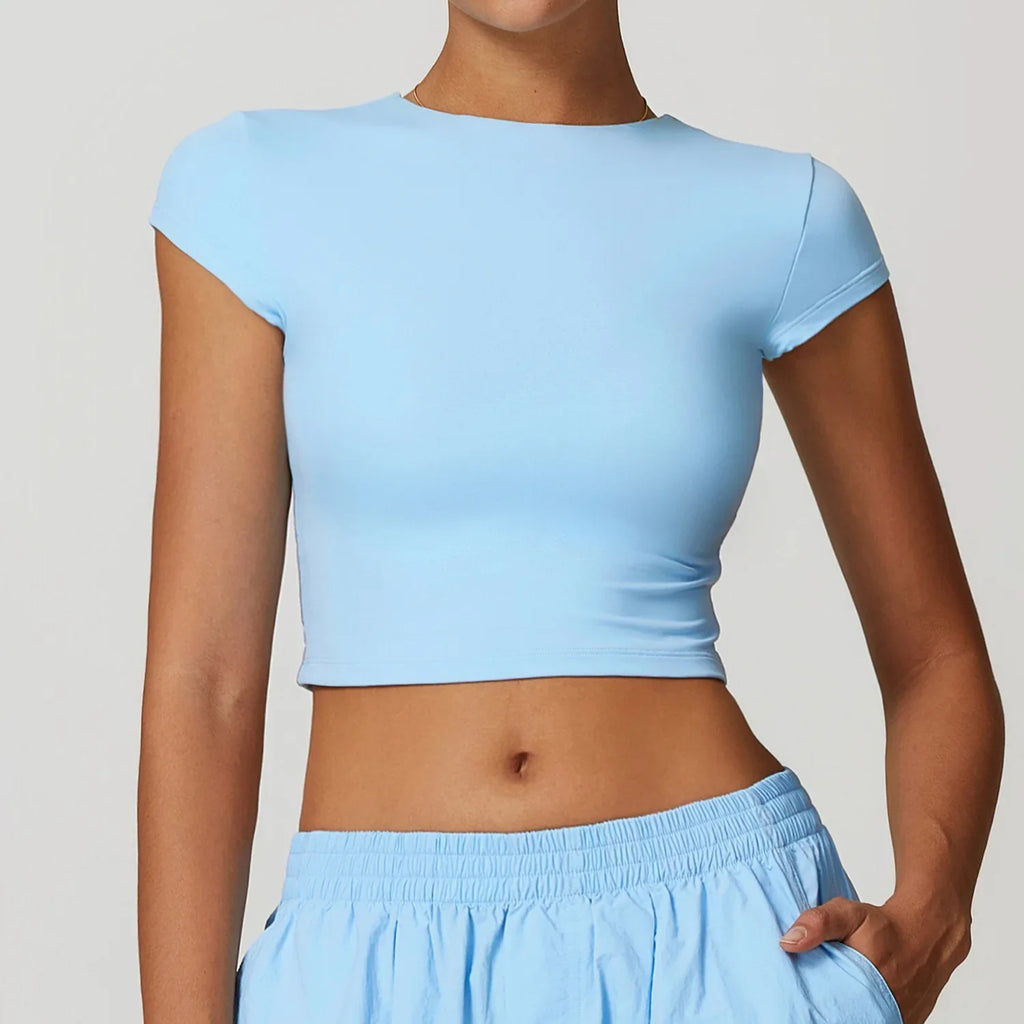 Yoga T-shirt Women Casual Sports Slim Fit Gym Top Short Sleeve Quick-Dry - GilloServ
