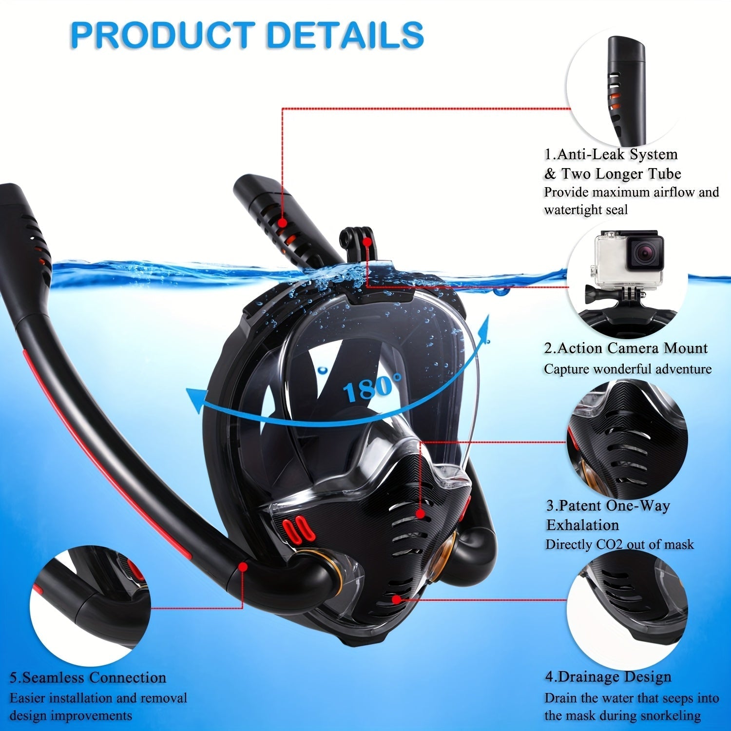 Full Face Snorkel Mask Set with Flippers - GilloServ