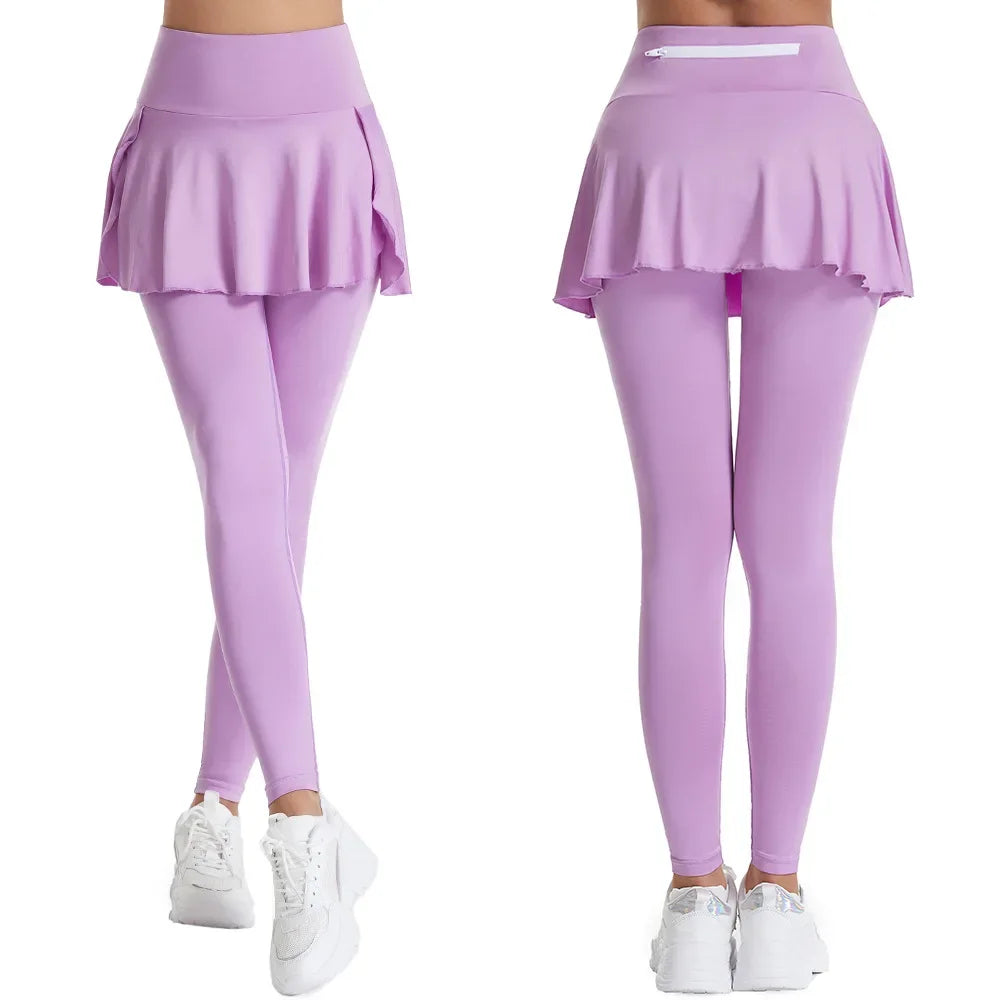 Women High Waist Leggings Solid Color Tennis Pleated Skirts Autumn Winter Fitness Sports - GilloServ