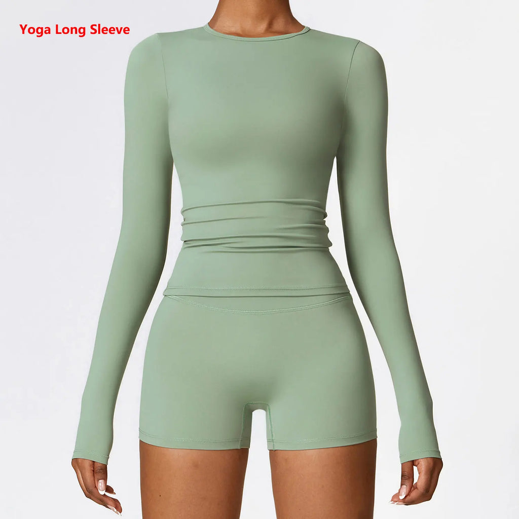 Yoga T-shirts Solid Sports Top Long Sleeve Gym Workout Gym Sport Wear - GilloServ