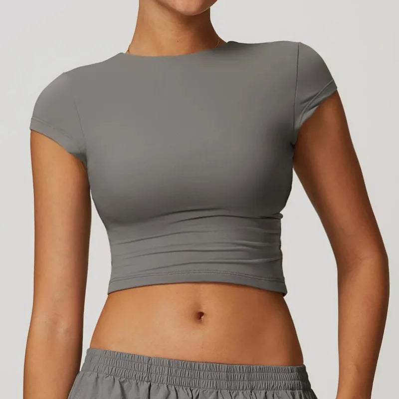 Yoga T-shirt Women Casual Sports Slim Fit Gym Top Short Sleeve Quick-Dry - GilloServ