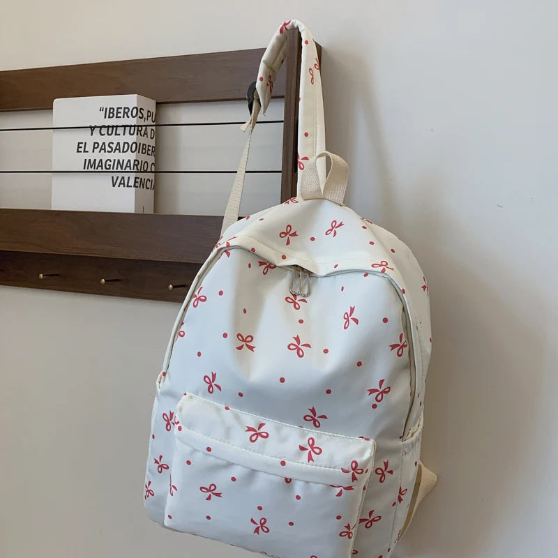 Back To School Backpack Playful Bow Print Bookbag Quilted Comfort and Multi-Pocket Organization System for Women's Campus Life - GilloServ