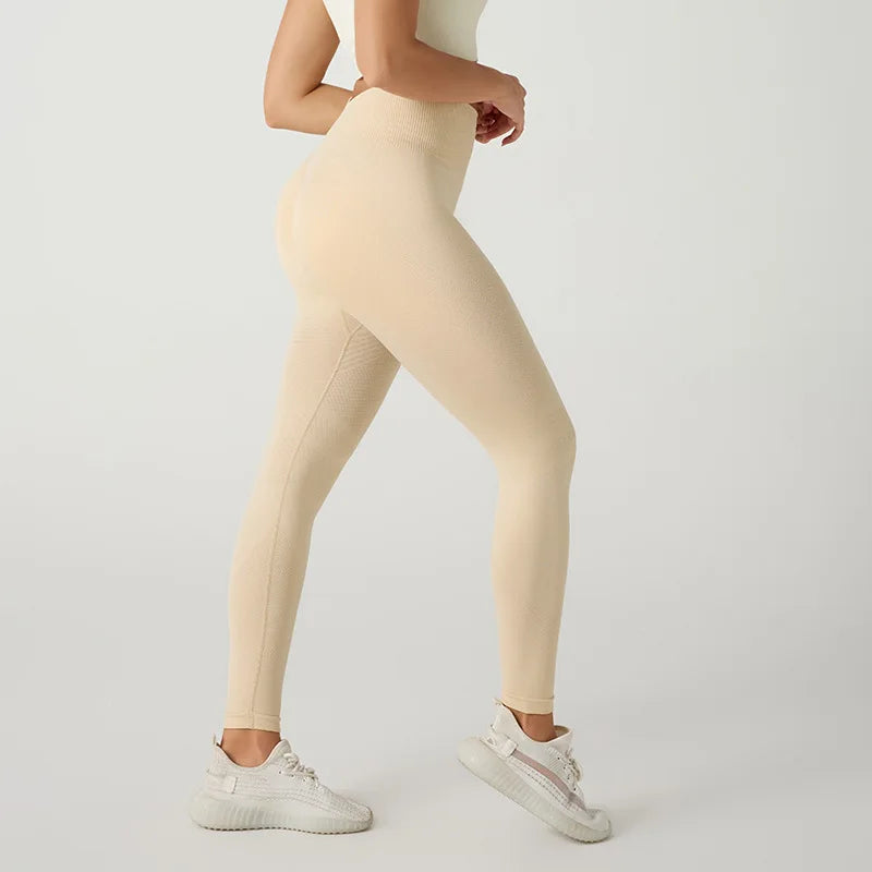 Womens High Waisted Yoga Leggings - Seamless Hip Lift Tummy Control Fitness Pants with Sculpting Lines Activewear - GilloServ