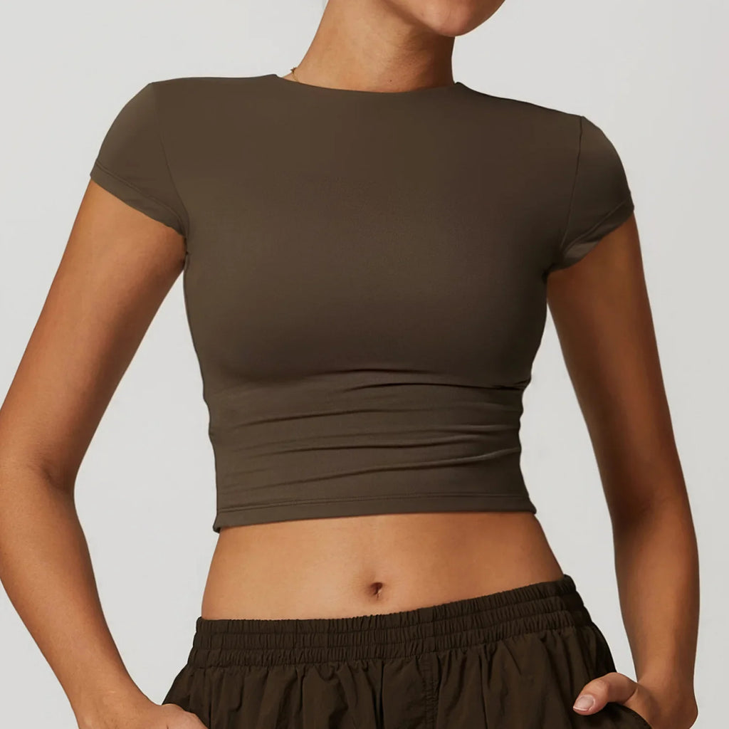 Yoga T-shirt Women Casual Sports Slim Fit Gym Top Short Sleeve Quick-Dry - GilloServ