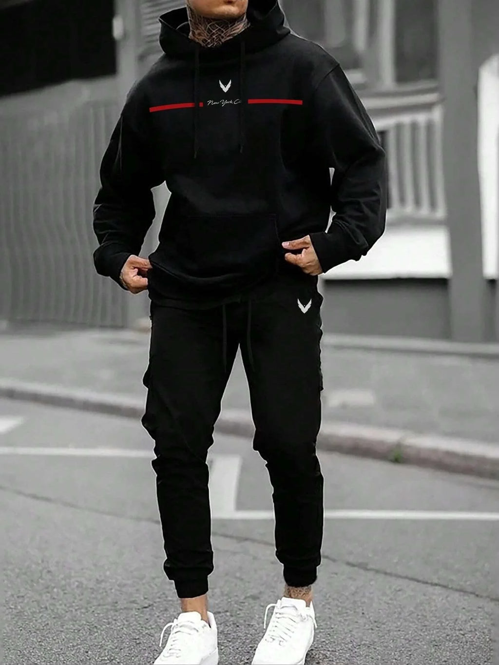 Tracksuit Sets Men's Casual Fleece Warm Hoodies Pants 2PCS Mens Long Sleeve Sport Suit Male Pullover Hoodies Sports Clothing - GilloServ