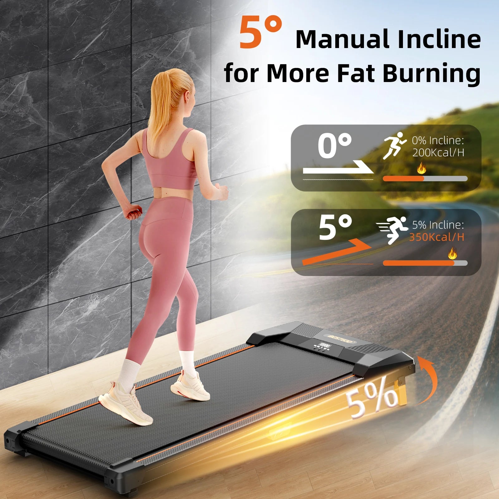 Under Desk Treadmill, Incline Walking Pad Treadmill 330lbs Capacity, 2.5HP Portable Treadmills for Home, Compact Treadmill Mini - GilloServ