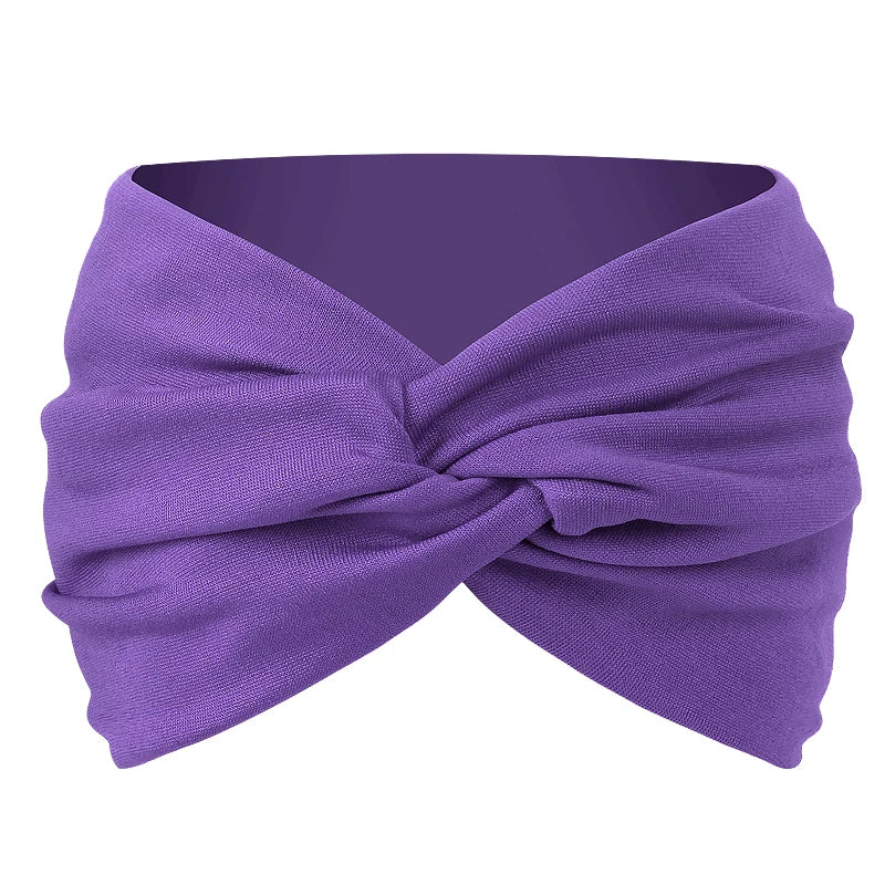 Women Solid Color Super Wide Headband Twisted Criss Cross Elastic Hairband Yoga Running Sports Non Slip Sweat Hair Accessories - GilloServ