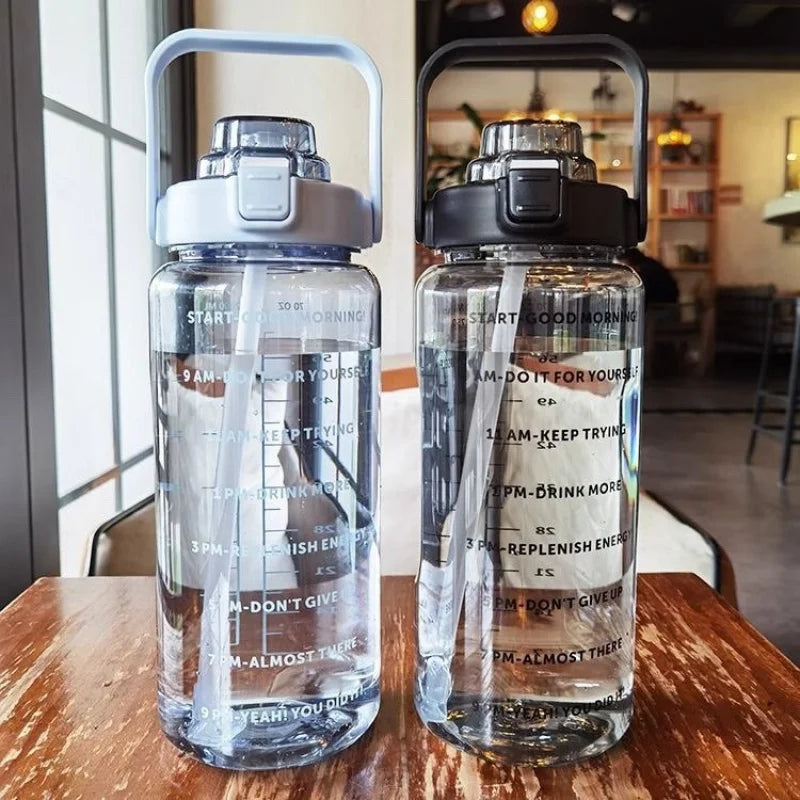 2 Liters Straw Plastic Water Bottle Large Capacity Bottle - GilloServ