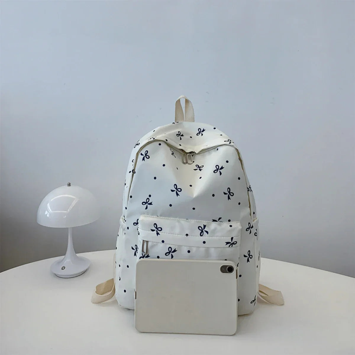 For Women Campus Life Back To School Backpack Playful Bow Print Bookbag Quilted Comfort Multi Pocket Organization System - GilloServ