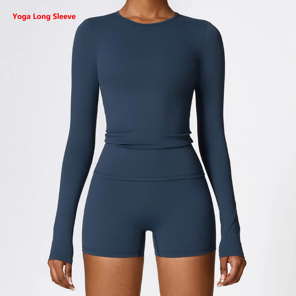Yoga T-shirts Solid Sports Top Long Sleeve Gym Workout Gym Sport Wear - GilloServ