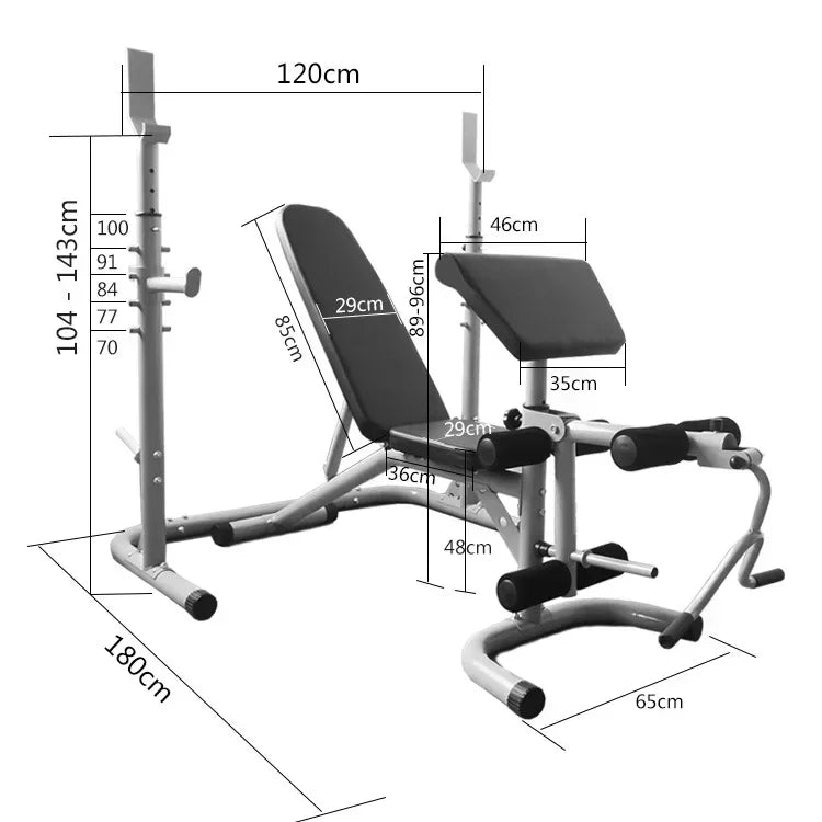 Multi-Function Barbell Weight Lifting Power Rack Adjustable Bench Gym Fitness Equipment Strength Dumbbell Bench - GilloServ