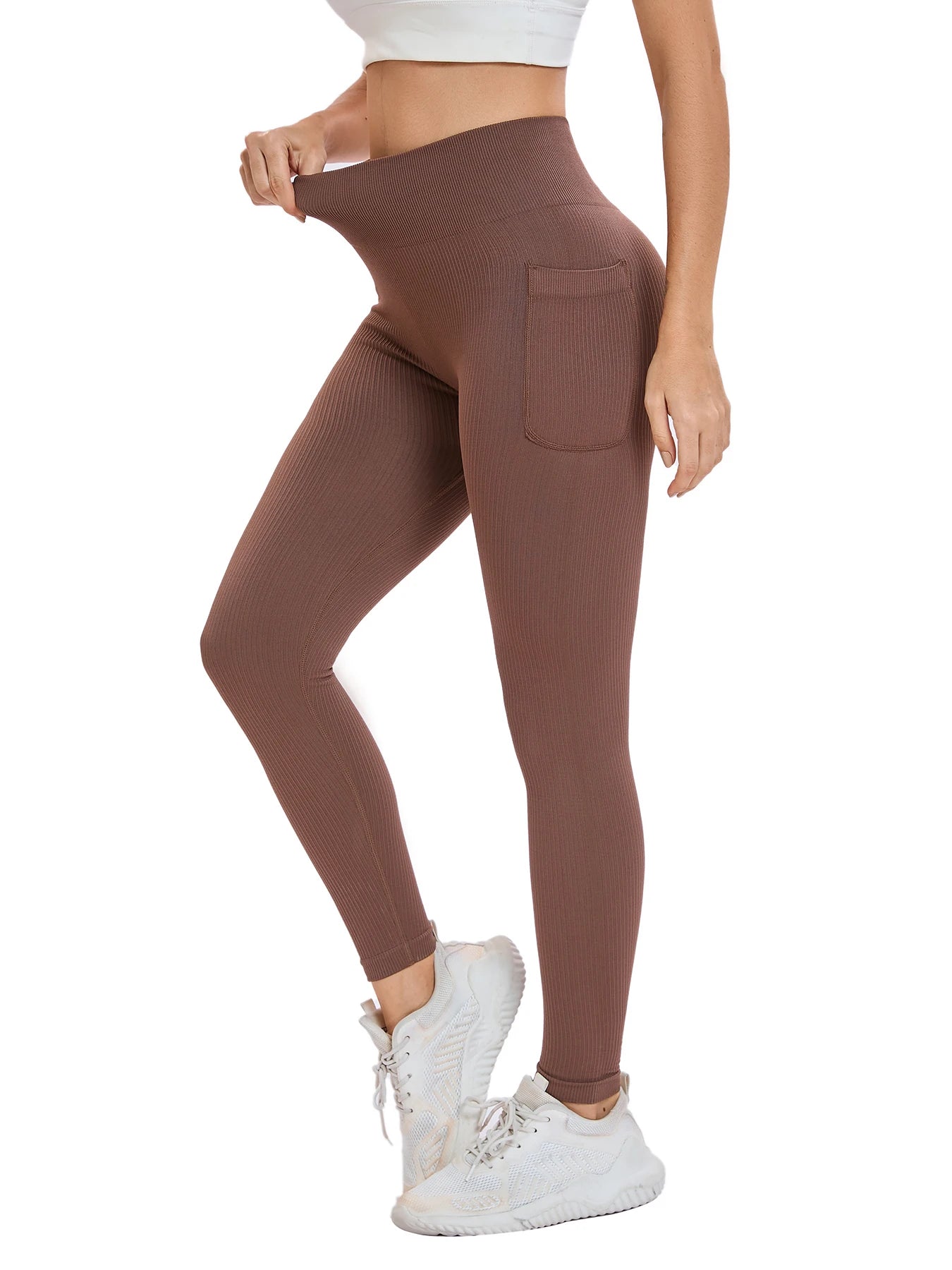 Women's solid color threaded sports leggings Yoga wear with pocket - GilloServ