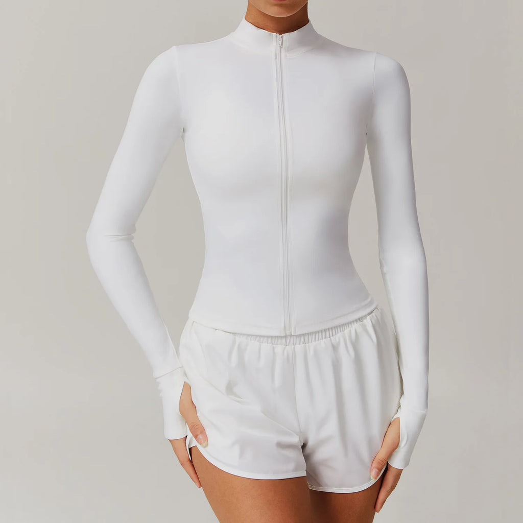 Women Zipper Jacket Yoga T-shirts Solid Sports Top// Long Sleeve Crop Tops Running Shirts Sexy Quick Dry Fitness Gym Sport Wear - GilloServ
