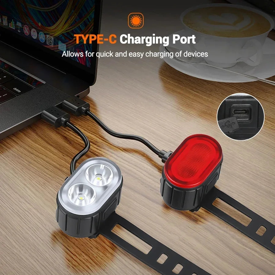 Front Rear Bike Lights Rechargeable Bicycle Cycling USB Flashlight - GilloServ