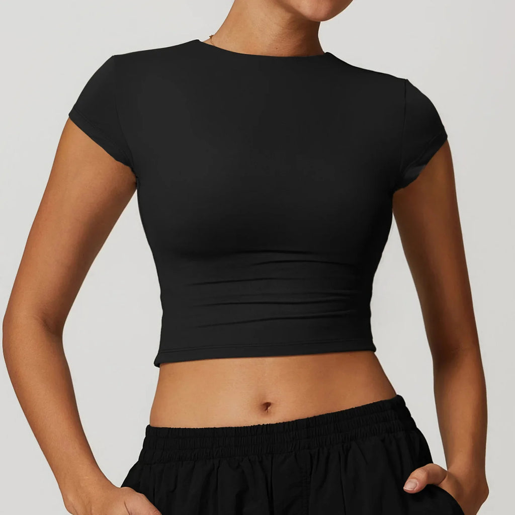 Yoga T-shirt Women Casual Sports Slim Fit Gym Top Short Sleeve Quick-Dry - GilloServ