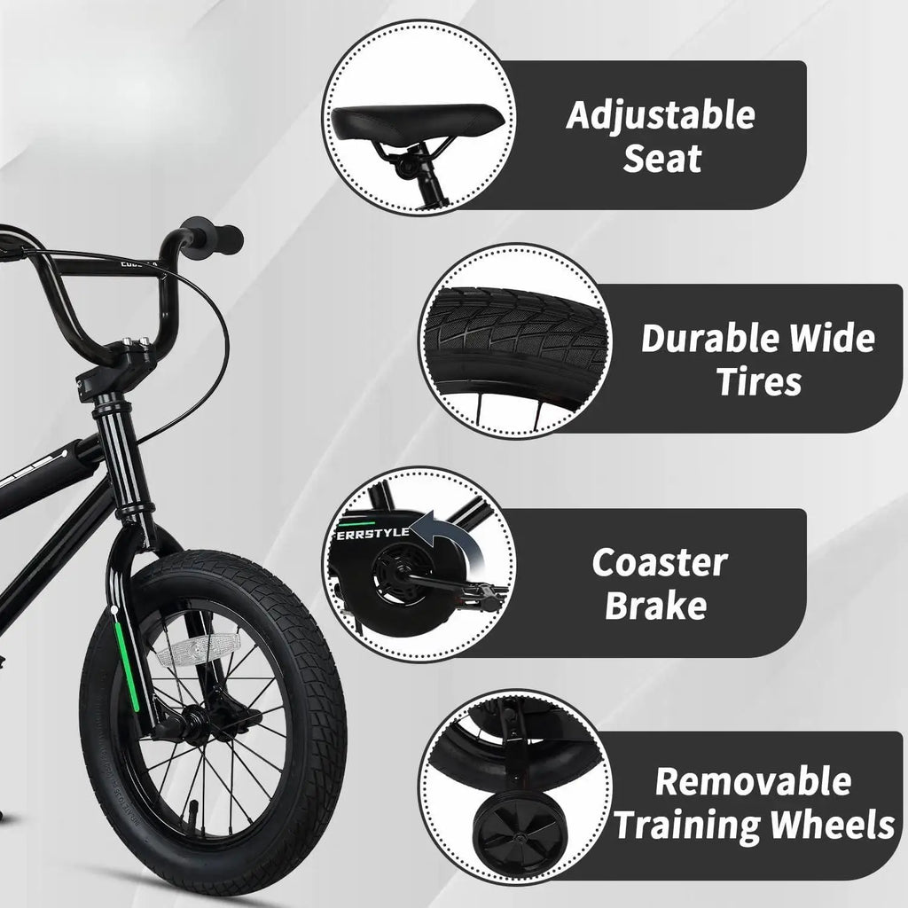 12 14 16 18 Inch Kids Bike BMX Style Bicycle with Training Wheels Coaster Brake - GilloServ
