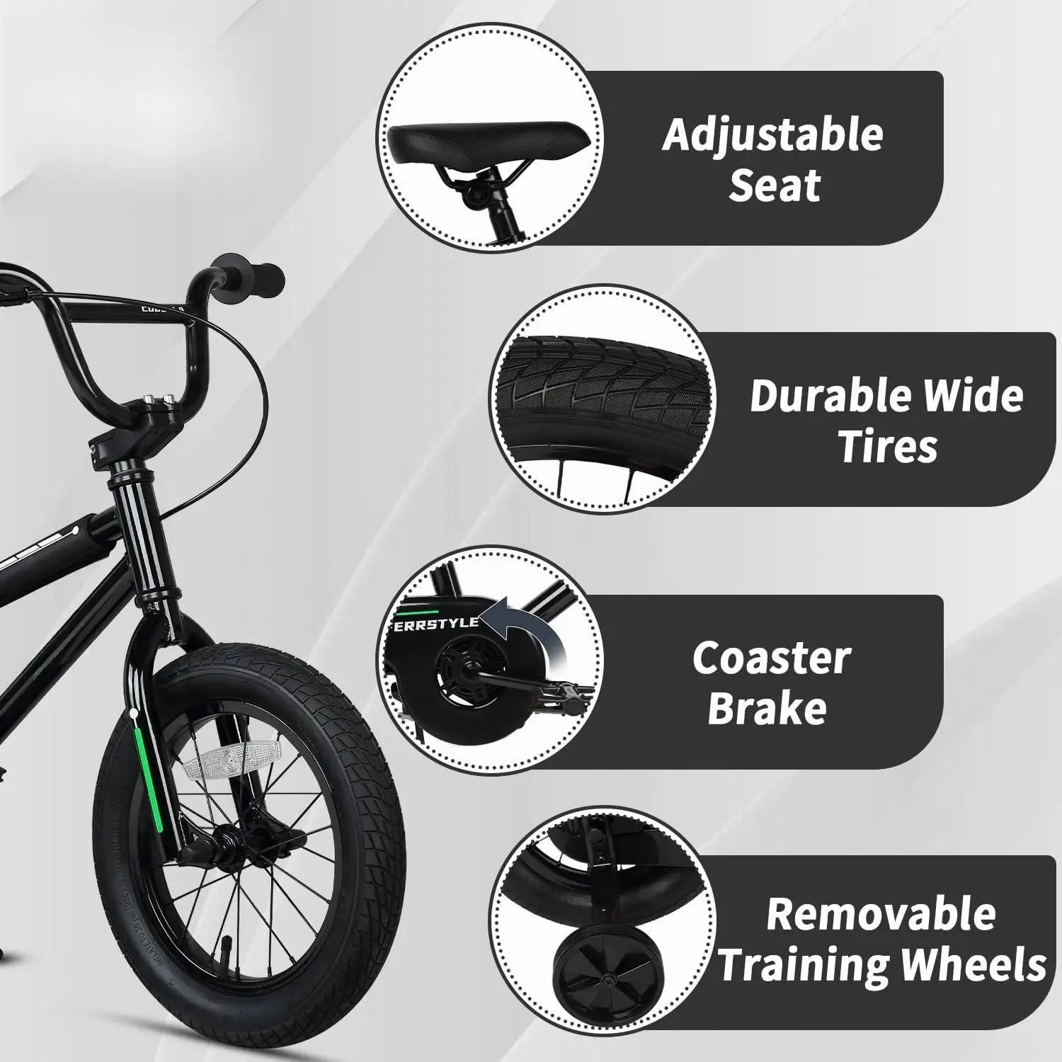 12 14 16 18 Inch Kids Bike BMX Style Bicycle with Training Wheels Coaster Brake - GilloServ