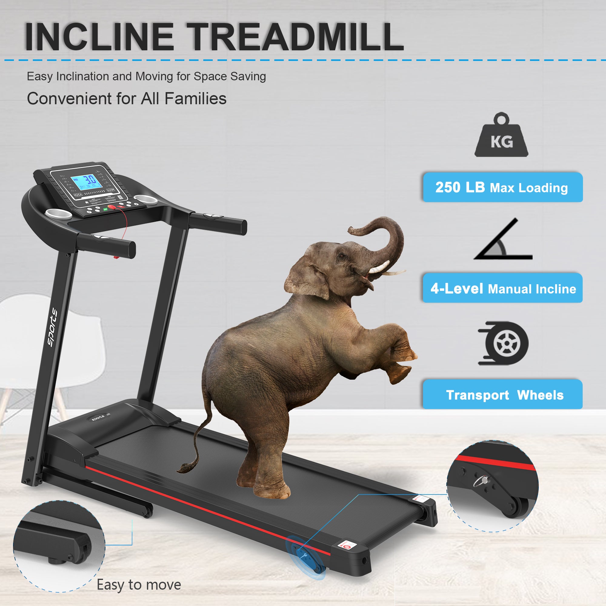 Fitshow App Home Foldable Treadmill With Incline, Folding Treadmill For Home Workout, Electric Walking Running Treadmill Machine 5 LCD Screen 250 LB Capacity Bluetooth Music - GilloServ