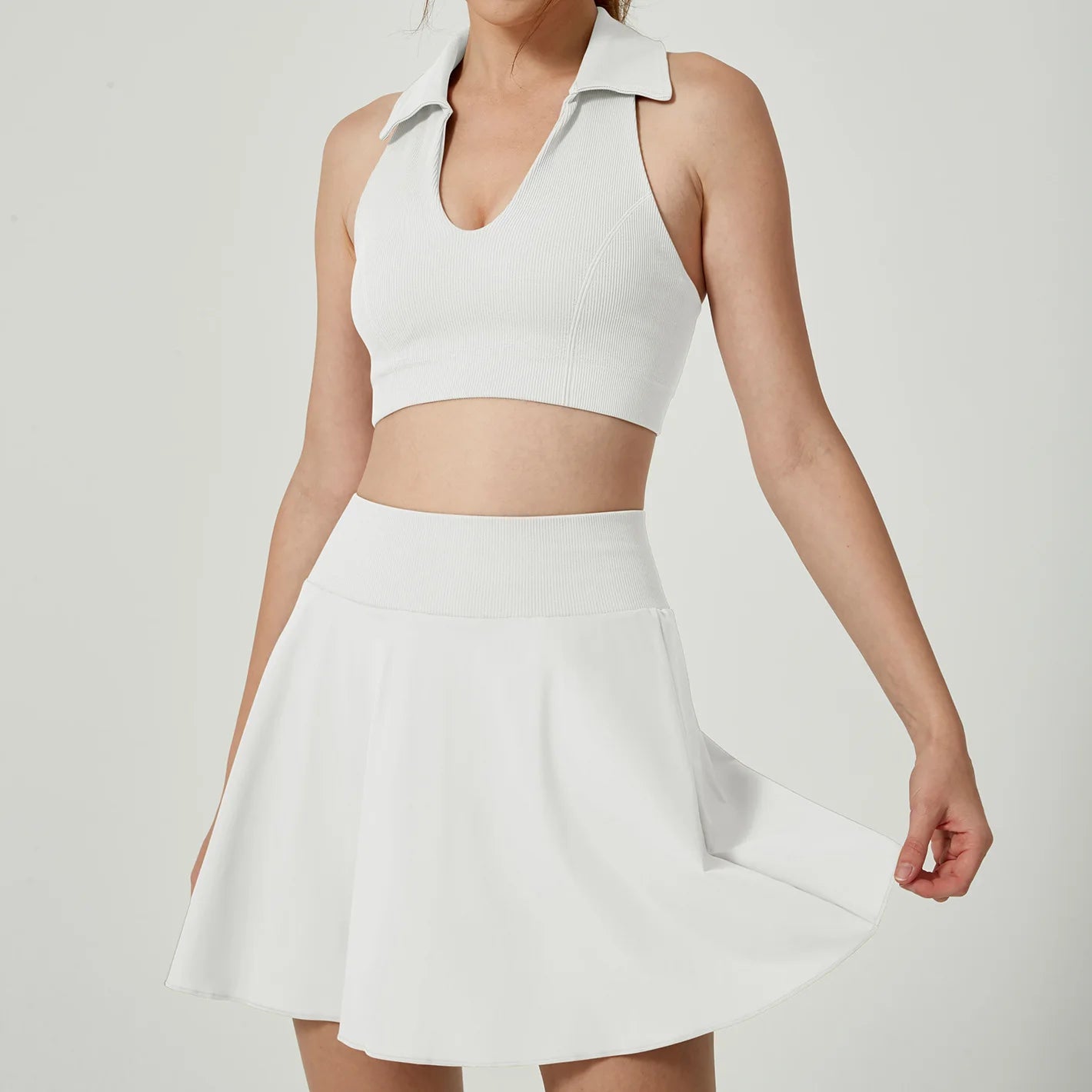 2PCS Yoga Set Gym Set Women Tracksuit Lapel Vest Sports Short Skirt Workout Fitness Set Breathable Yoga Nude Tennis Clothes - GilloServ