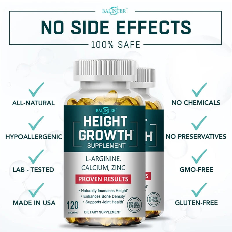 Height Growth Supplement - with Calcium, Vitamin D3 To Support Joint Health, Bone Strengthening and Growth - 120 Capsules - GilloServ