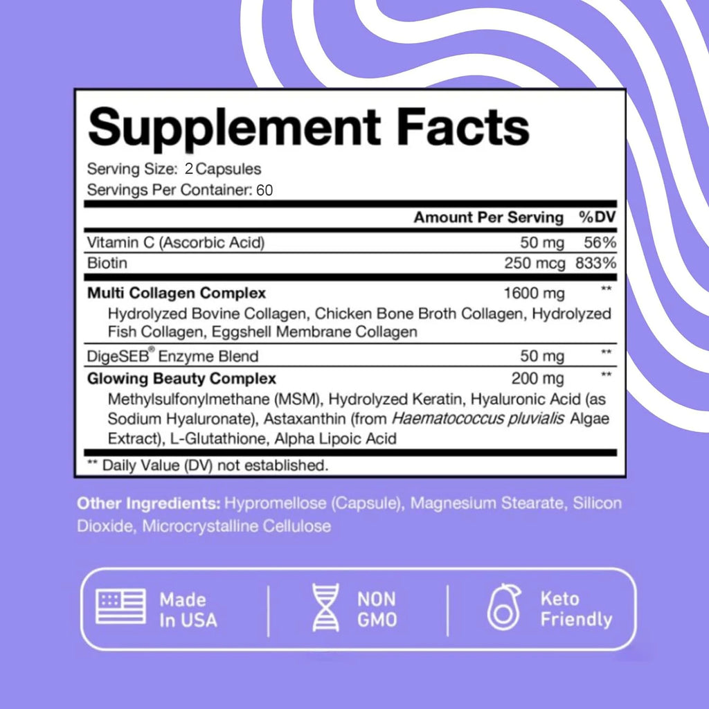 Multi-Collagen Supplement 120 Capsules//for Skin//Hair//Nailnes//Tendons//& Gut Health - GilloServ
