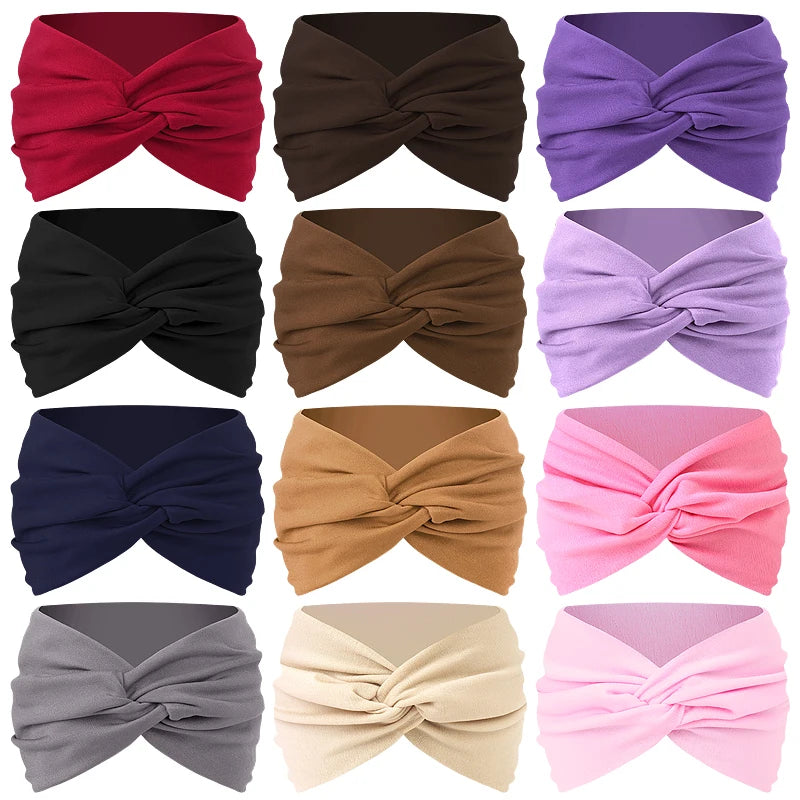 Women Solid Color Super Wide Headband Twisted Criss Cross Elastic Hairband Yoga Running Sports Non Slip Sweat Hair Accessories - GilloServ