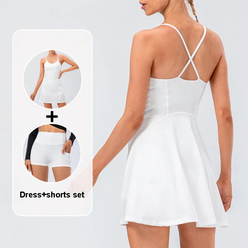 Women Tennis Yoga Skirt High Stretch Soft Nylon Badminton Golf Dress - GilloServ