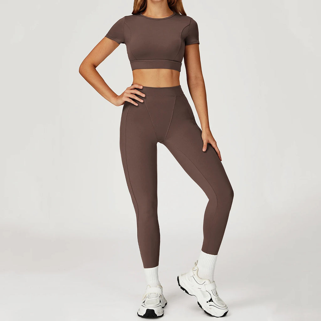 2Pcs Sports Suit Pants Woman High-Waist Butt-Lift Fitness Yoga Top - GilloServ