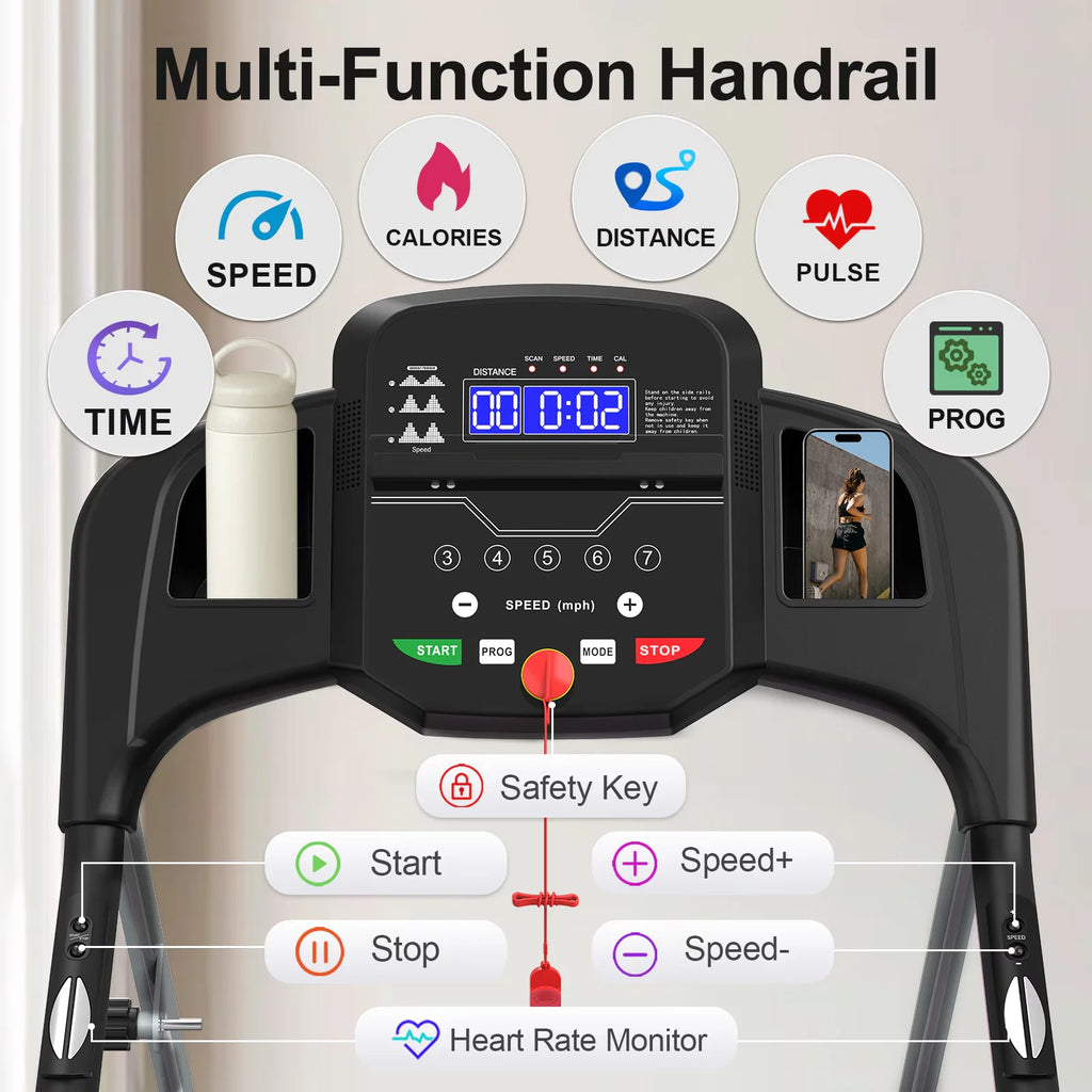 Home Folding Treadmill Portable Electric Fitness Equipment Pulse Sensor Curve Design Maximum 120kg - GilloServ