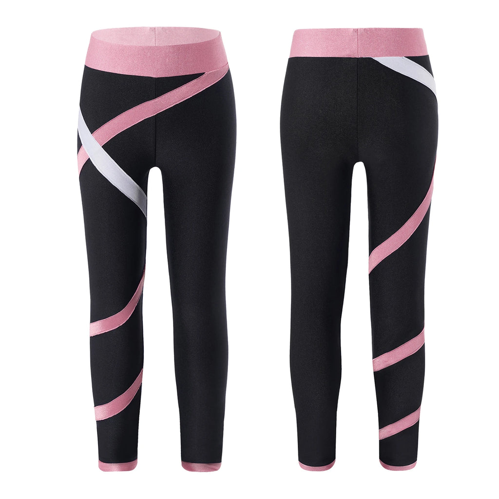 Kids Girls Figure Skating Pants Stretchy Skinny Workout Dance Leggings - GilloServ