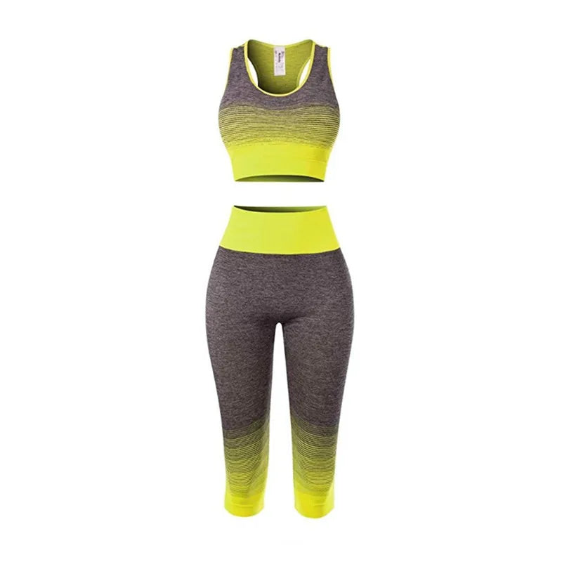 Women Yoga Sets Bra + 3/4 Pants Sport Suit For Female Fitness - GilloServ