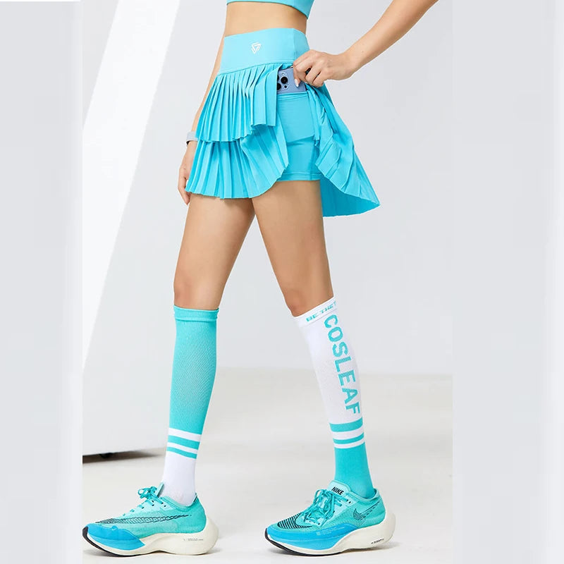 Women Sports Mini Pleated Skirt Golf Tennis Skirts High Waist Double Layer - GilloServ