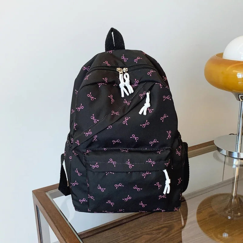 Laptop Backpack Fashionable Cute Backpack Bow Print Bookbag with Laptop Protection Adjustable Straps for Back To School Season - GilloServ
