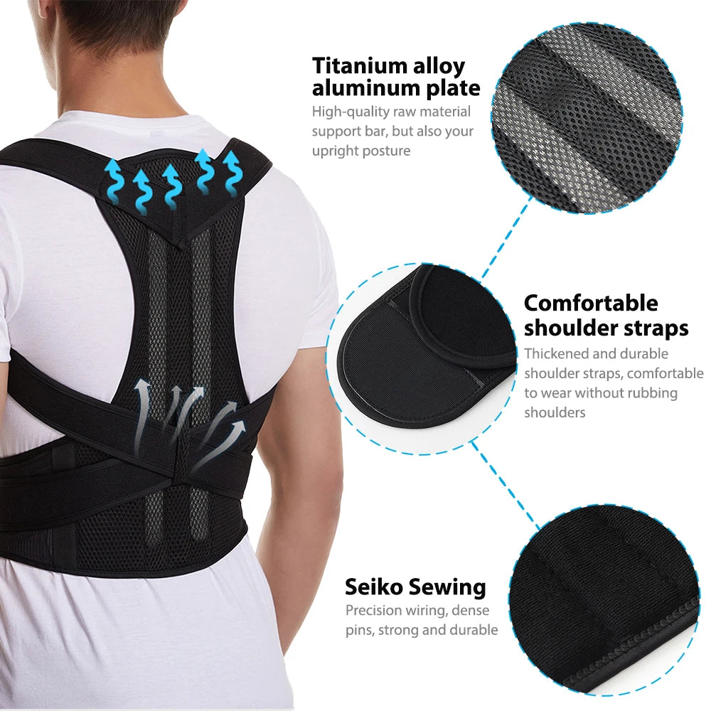 Back Brace Posture Corrector for Women & Men, Adjustable Back Lumbar Support Belt Shoulder Posture Support for Improve Scoliosis - GilloServ