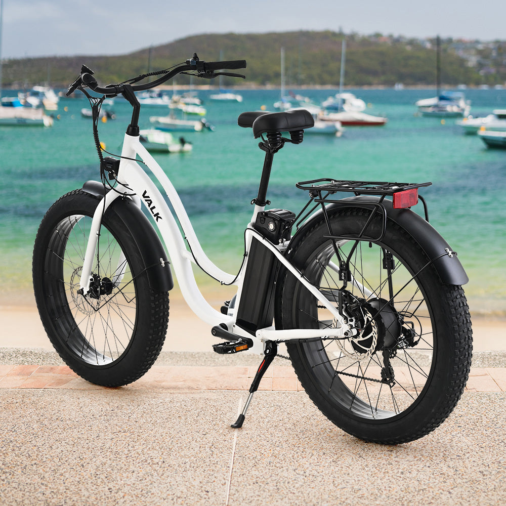 NNEMB Electric Fat Tyre Cruiser Bike, with Throttle, Step-Through eBike, White-2