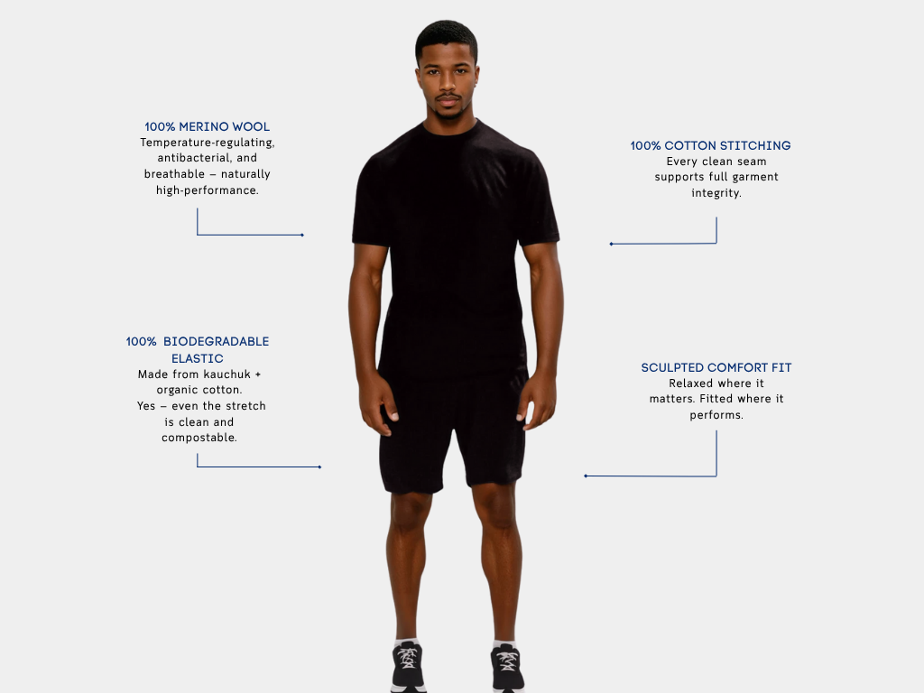 Men's Merino Wool Sports Shorts - Black - GilloServ