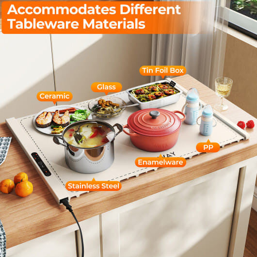 Rollable Food Warming Mat Portable Electric Tray With Even Heating Gray